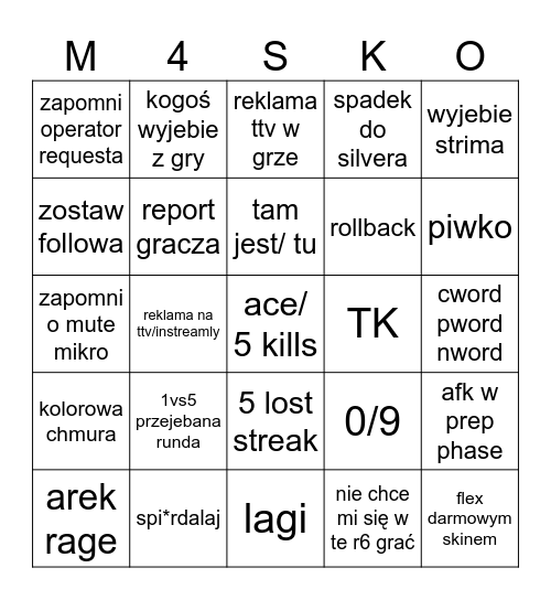M4sko3 Bingo Card