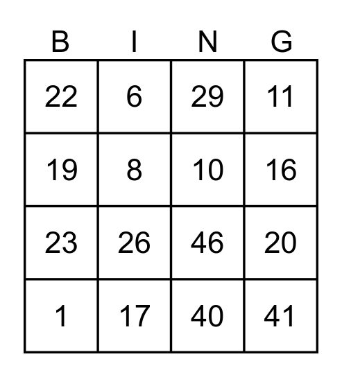 Numeros en Espanol 1-50 Bingo Card