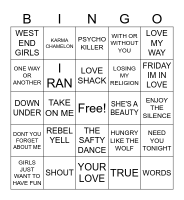 80's WAVE BANDS Bingo Card