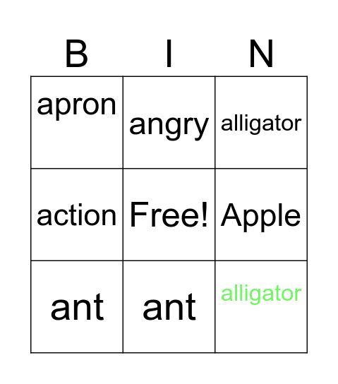 Letter Aa Bingo Card