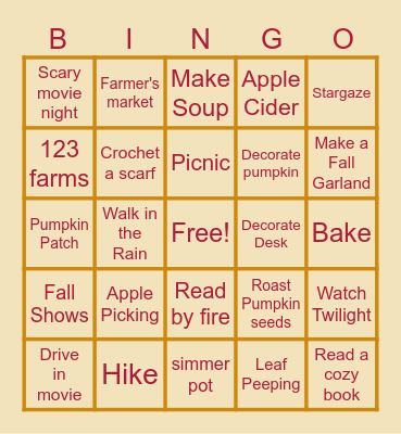 Cozy Autumn Bingo Card