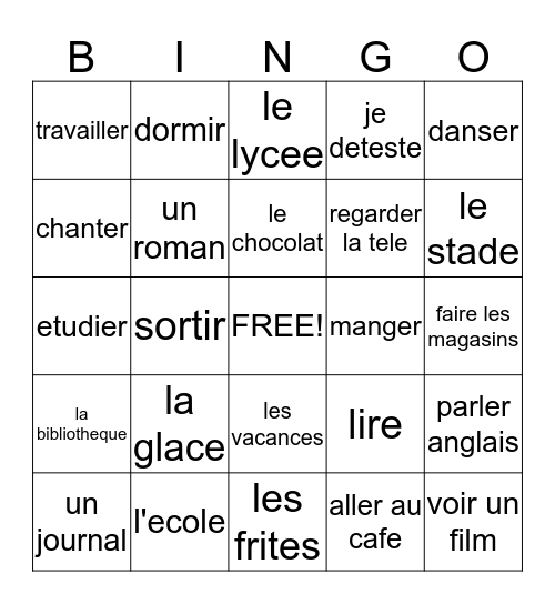 FRANCAIS, CHAPITRE 2 Bingo Card