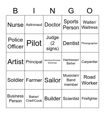 Occupations/Careers/Professions/Jobs/Work Bingo Card
