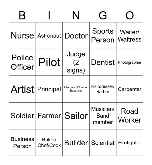 Occupations/Careers/Professions/Jobs/Work Bingo Card