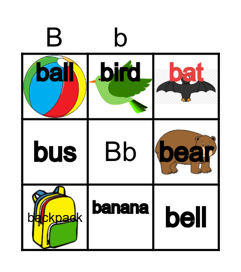all about letter Bb Bingo Card