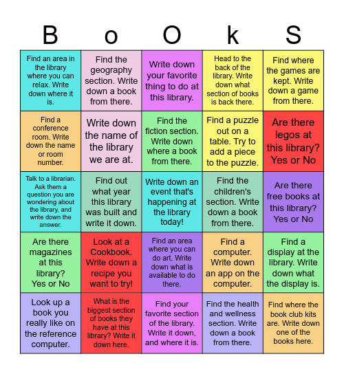 Library Exploration Bingo! Bingo Card