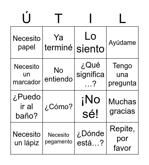 Lotería - Frases Útiles Bingo Card