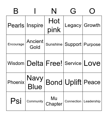 Mu Chapter Virtual Bingo! Bingo Card