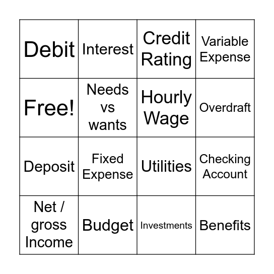 Managing Money Bingo Card