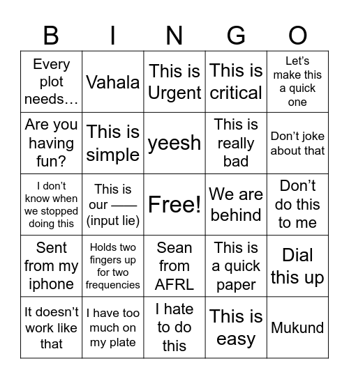 Dan Bingo Card