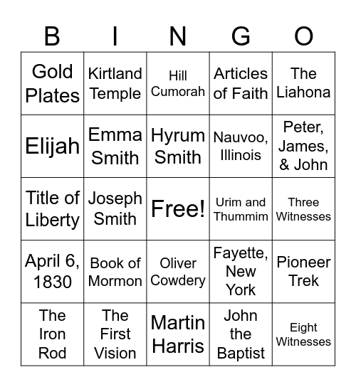 Restoration BINGO Card