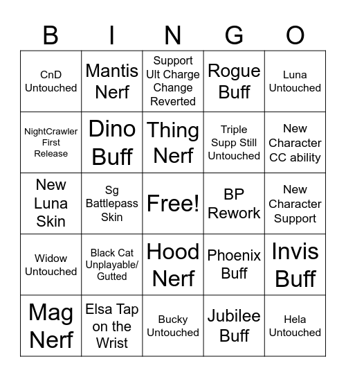 Rivals Season 10 Preds Bingo Card