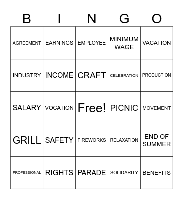 LABOR DAY Bingo Card