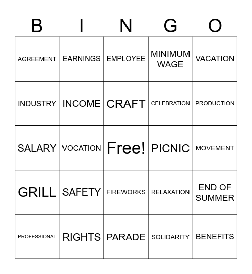 LABOR DAY Bingo Card