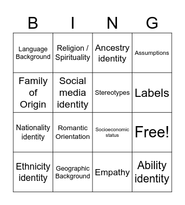 Identity Bingo: Grades 5–6 Bingo Card