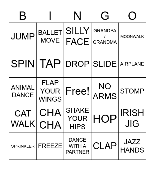 DANCE BINGO Card
