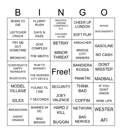 SF PUNK BINGO ROUND 1 Bingo Card
