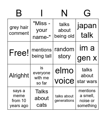 english Bingo Card
