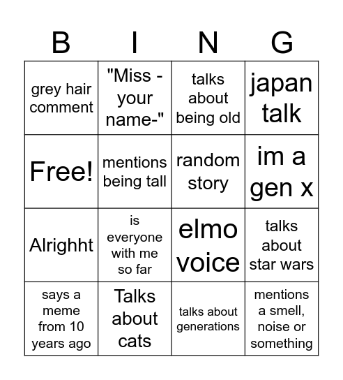 english Bingo Card
