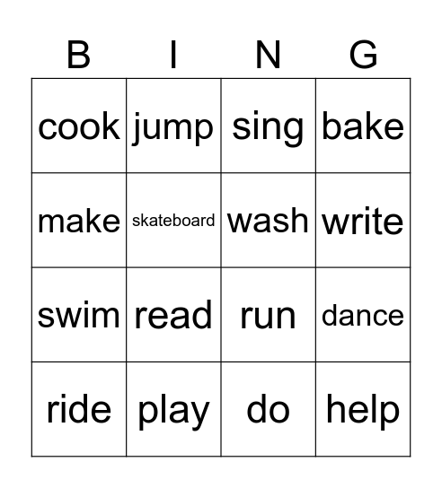 I Can... Bingo Card