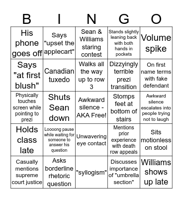 Williams Bingo Card