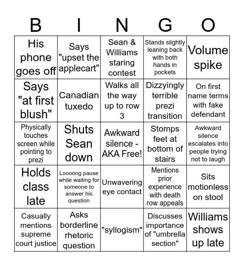 Williams Bingo Card