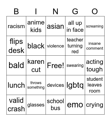 teacher crashouts Bingo Card