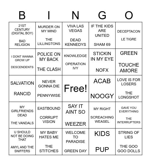 SF PUNK BINGO ROUND 3 Bingo Card