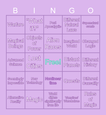Fantasy, Sci-Fi, and Speculative Fiction Bingo Card