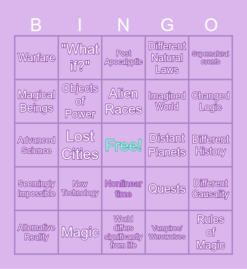 Fantasy, Sci-Fi, and Speculative Fiction Bingo Card