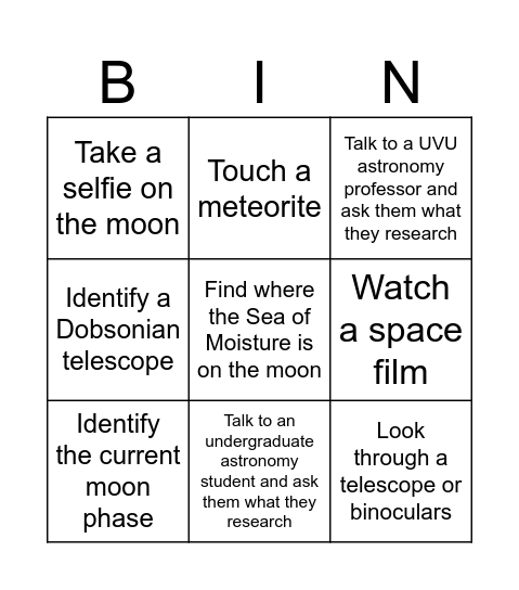 Observe the Moon Night Bingo Card