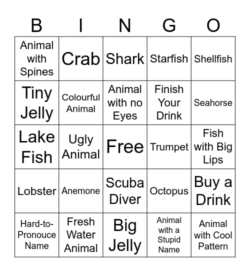Jazz Night at the Aquarium Bingo Card