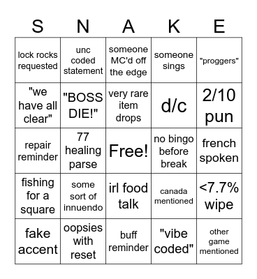 Snake? Snake!? Snaaaaaake! 2 Bingo Card