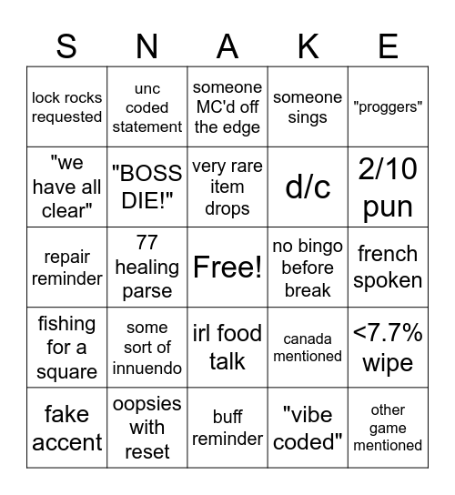 Snake? Snake!? Snaaaaaake! 2 Bingo Card