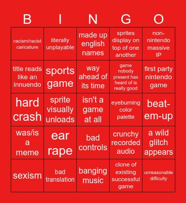 NES Roulette Bingo Card
