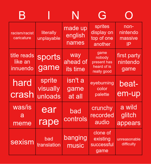 NES Roulette Bingo Card