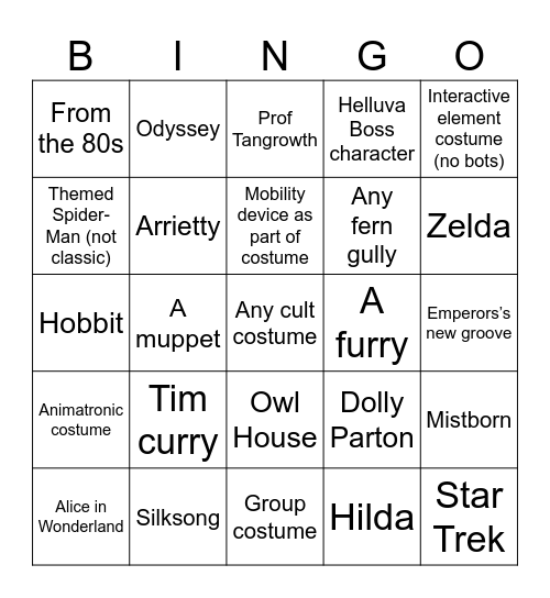 DragonCon 2026 Cosplay Bingo Card