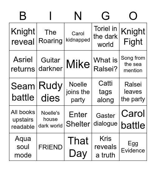 Deltarune Chapter 6 Bingo Card