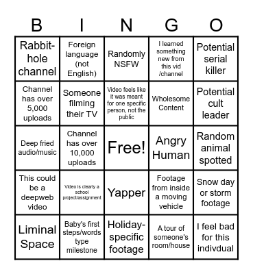 Lost Media Bingo Card