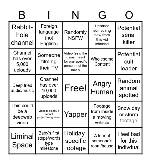 Lost Media Bingo Card