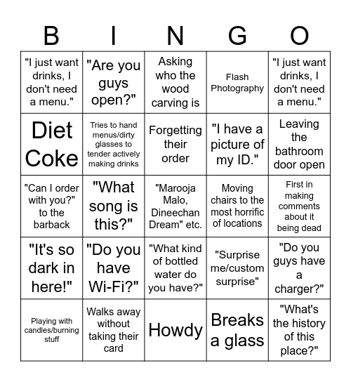 W.C. Bingo Card