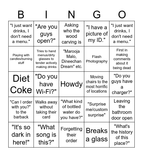 W.C. Bingo Card