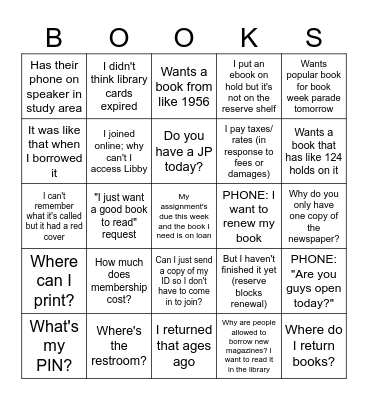Library Customer Service Bingo Card