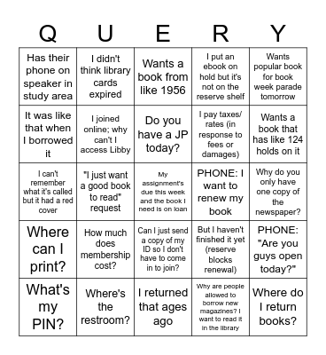 Library Customer Service Bingo Card
