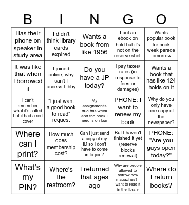 Library Customer Service Bingo Card