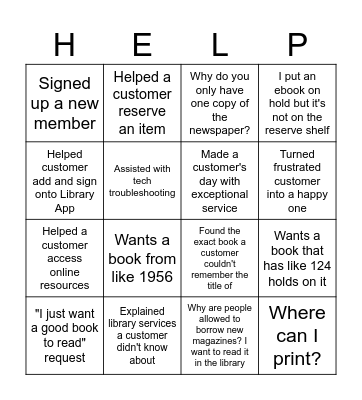 Library Customer Service Bingo Card
