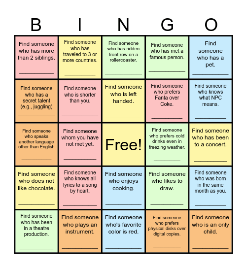 Find Someone Who... Bingo Card