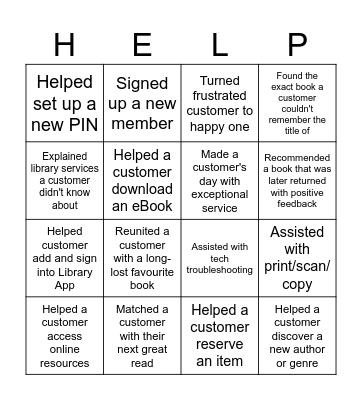 Customer Service Bingo Card