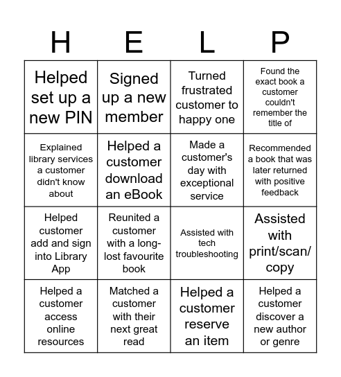 Customer Service Bingo Card