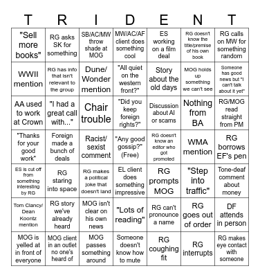 staff meeting Bingo Card
